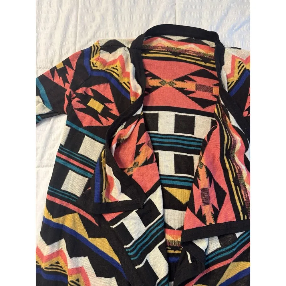 Tribal Pattern Cardigan Multi Color Asymmetrical Women's Aztec - Image 2