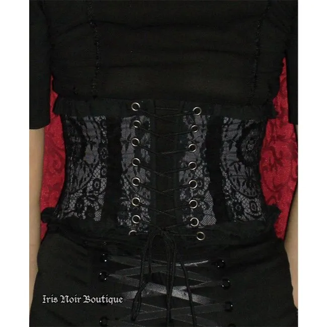Vintage Lip Service Gothic Lolita Victorian Gray Black Lace Corset Cincher XL - Image 6