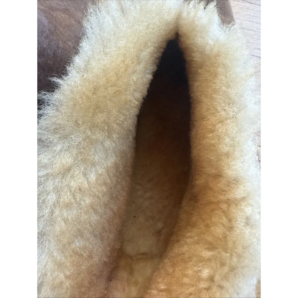 Vtg LL Bean WICKED GOOD Mocs Brown Suede Leather SHEARLING LODGE Chukka Slippers - Image 7