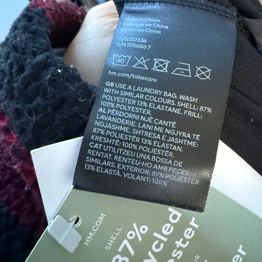 H&M Nwt  Black Ruffle One Shoulder Thong Bodysuit - Image 2