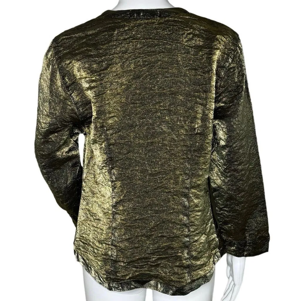 Cut Loose Shirt‎ Womens Medium Green Iridescent Button Up Crinkle Shimmer Artsy - Image 4