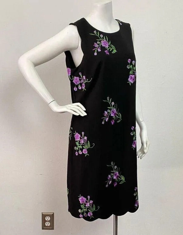 Jones Studio Dressbarn Women's Sz 10 Black Floral Casual Embroidered Dress - Image 2