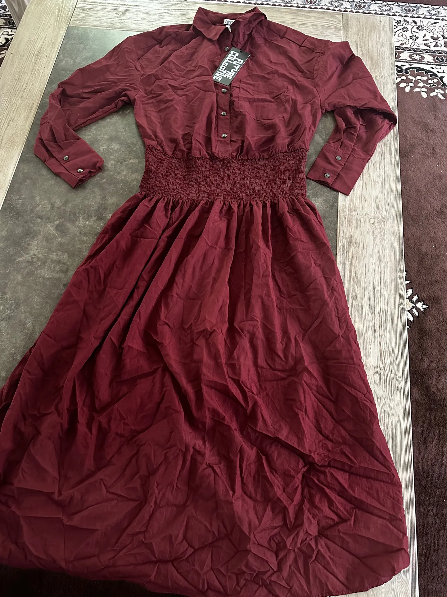 Women's Collared Long Sleeve Smocked Midi Shirtdress - Future Collective - Image 4