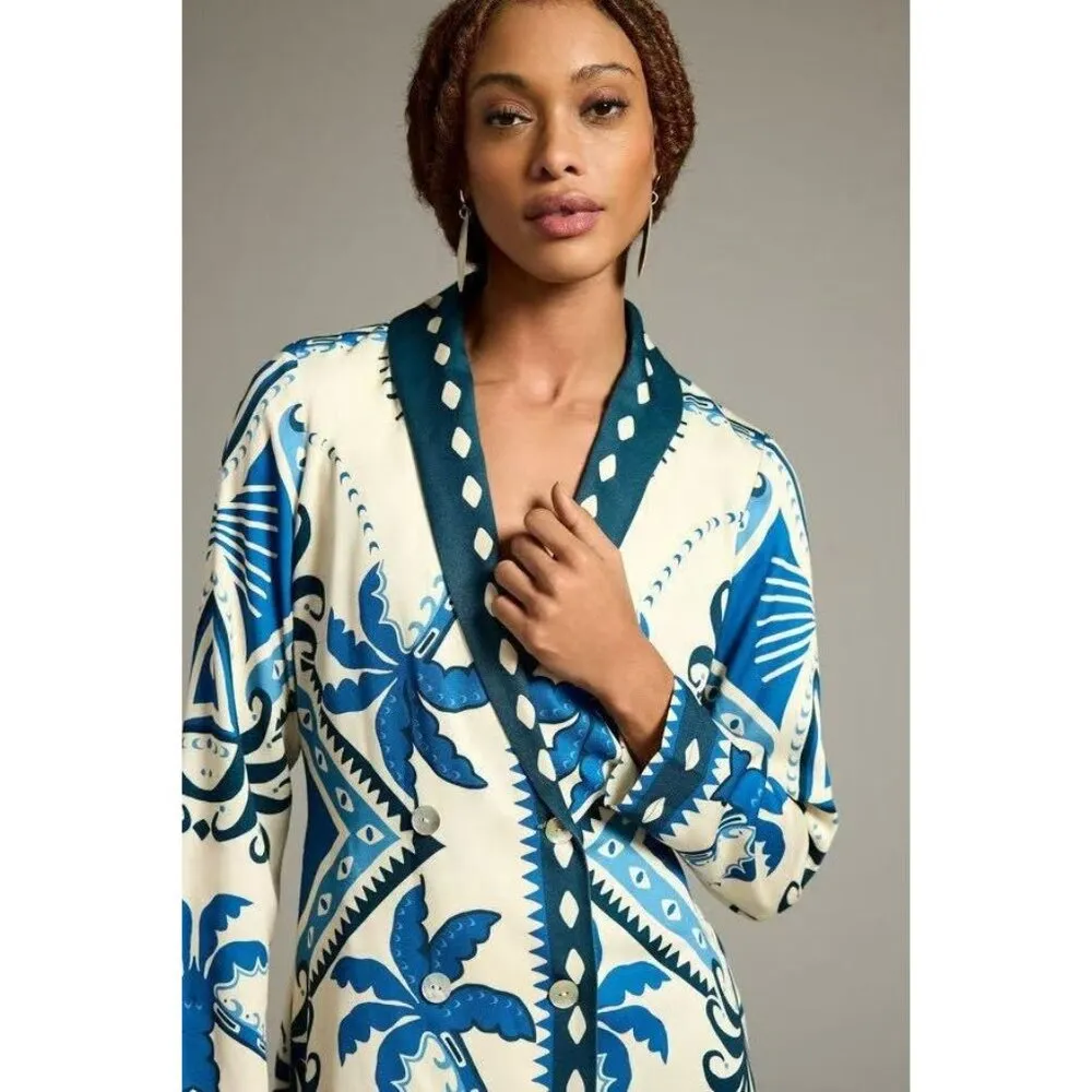 NWT Farm Rio Anthropologie Long-Sleeve Blazer Dress Blue Size XS - Image 2