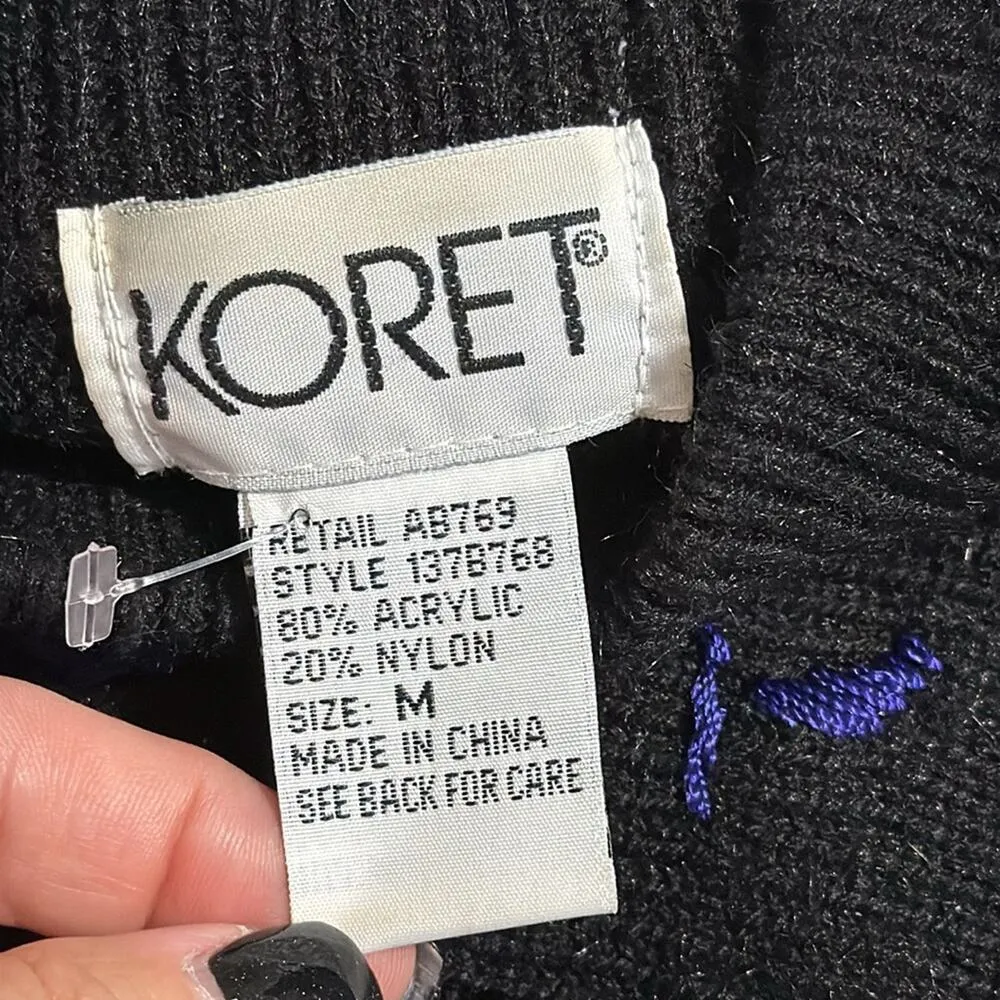 Vintage KORET women's size medium embroidered beaded floral sweater teal purple - Image 5