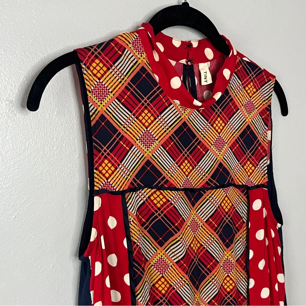 Polka Dot and Plaid Sleeveless Top Red - Image 4