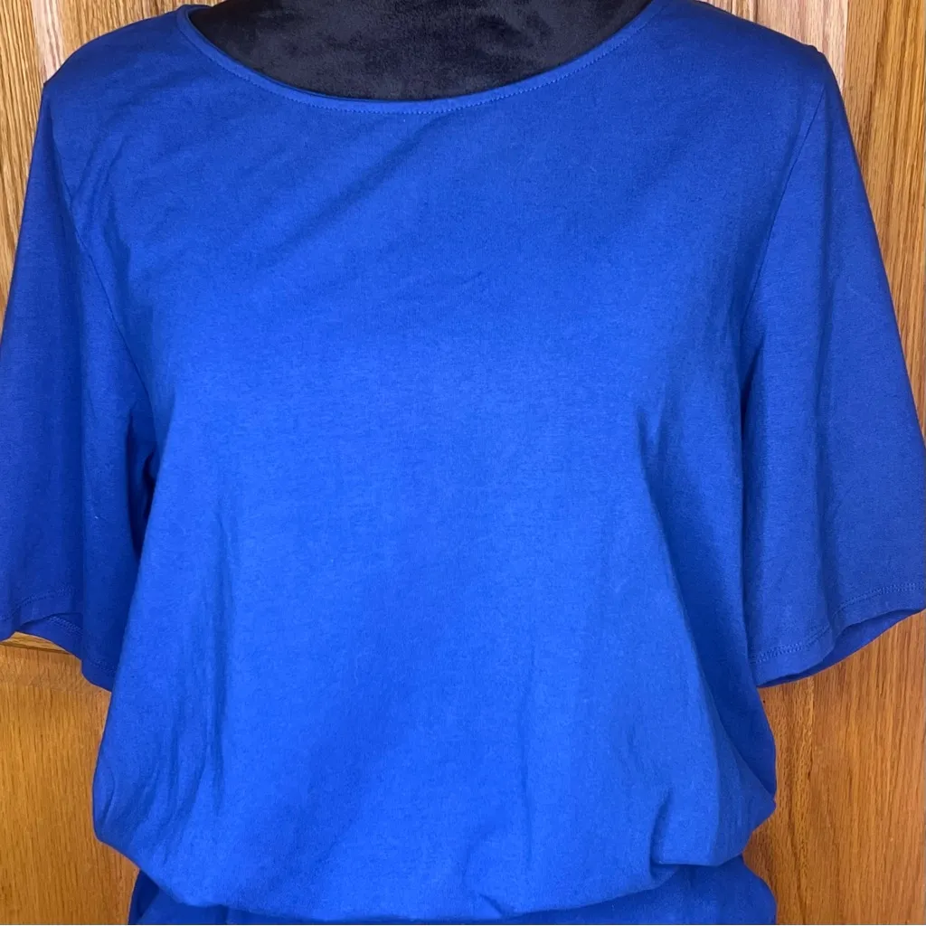 Michael Stars Boatneck Elbow Sleeve Stretch Ruched Dress in Mosaic Blue Size XL‎ - Image 8