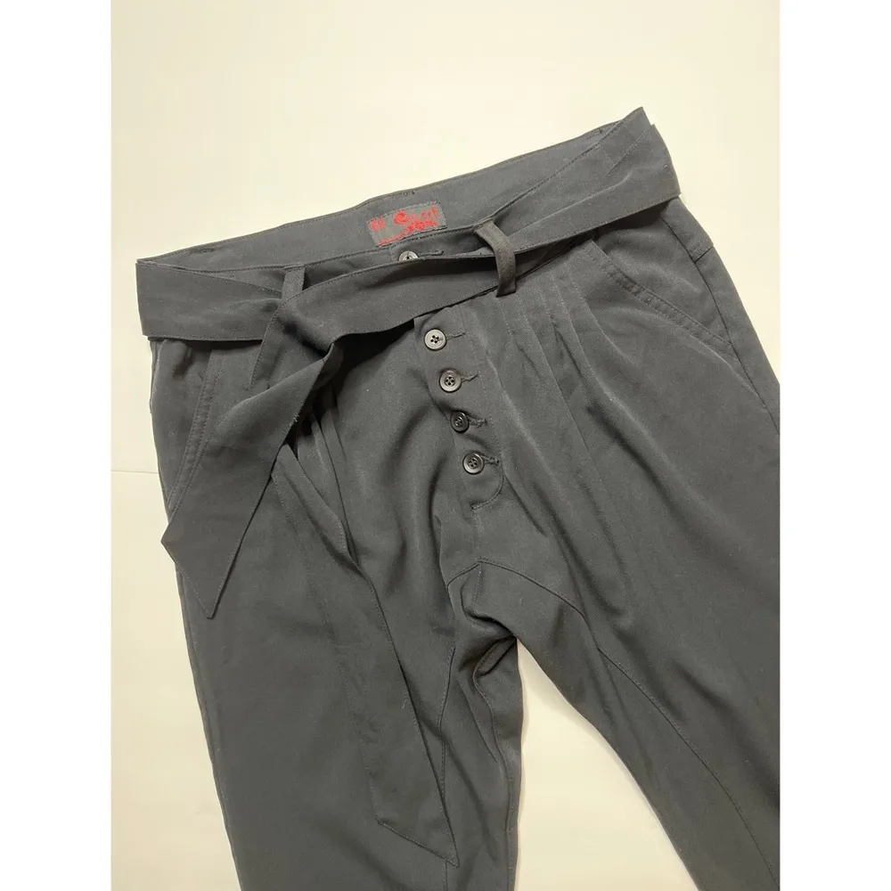 Zara TRF Black Paper Bag Button Down Tie Waist Pants Sz 8 - Image 2