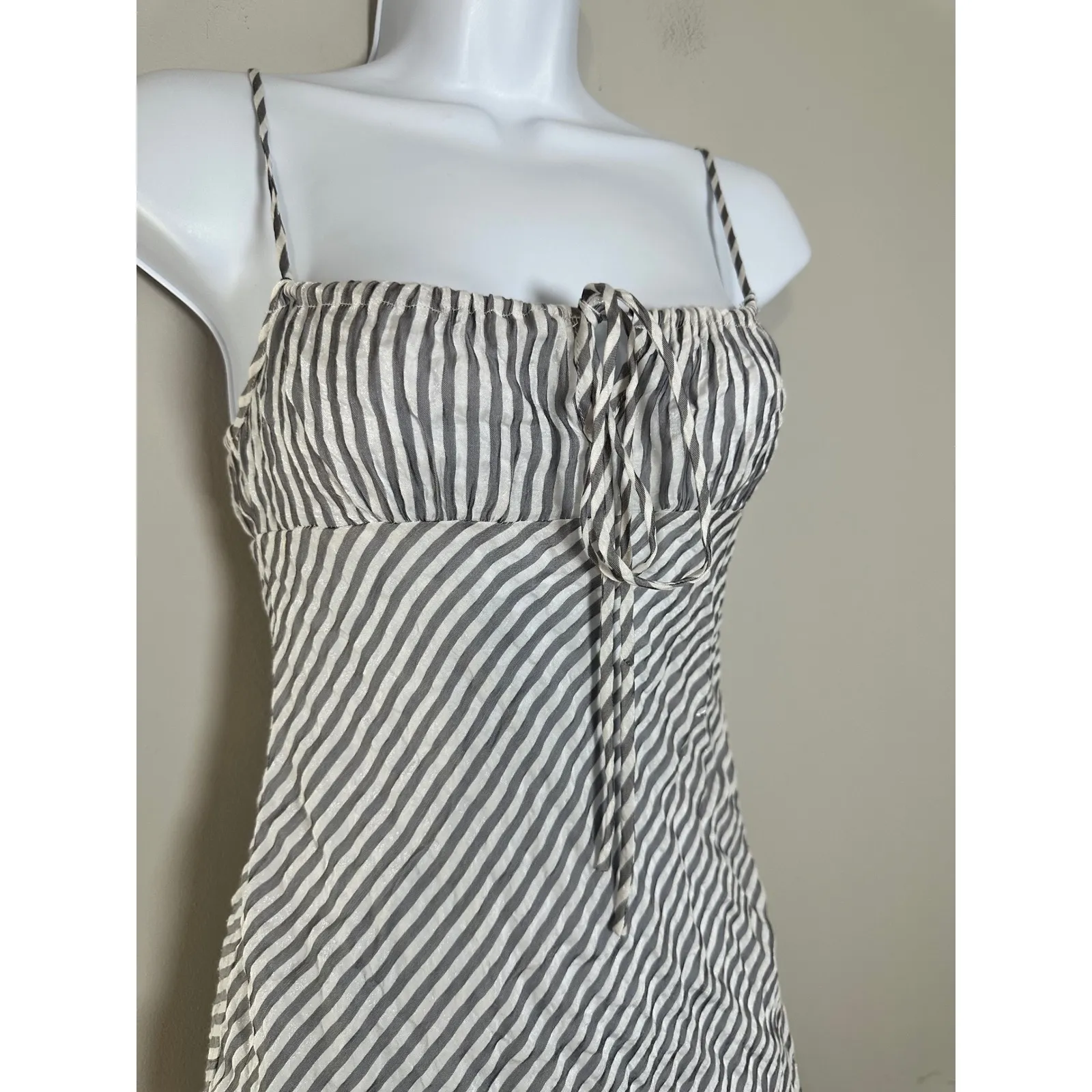 VRG GRL VERGE GIRL Striped Tie Front Mini Dress A Line Casual Vacation Sz 6 Blue - Image 5