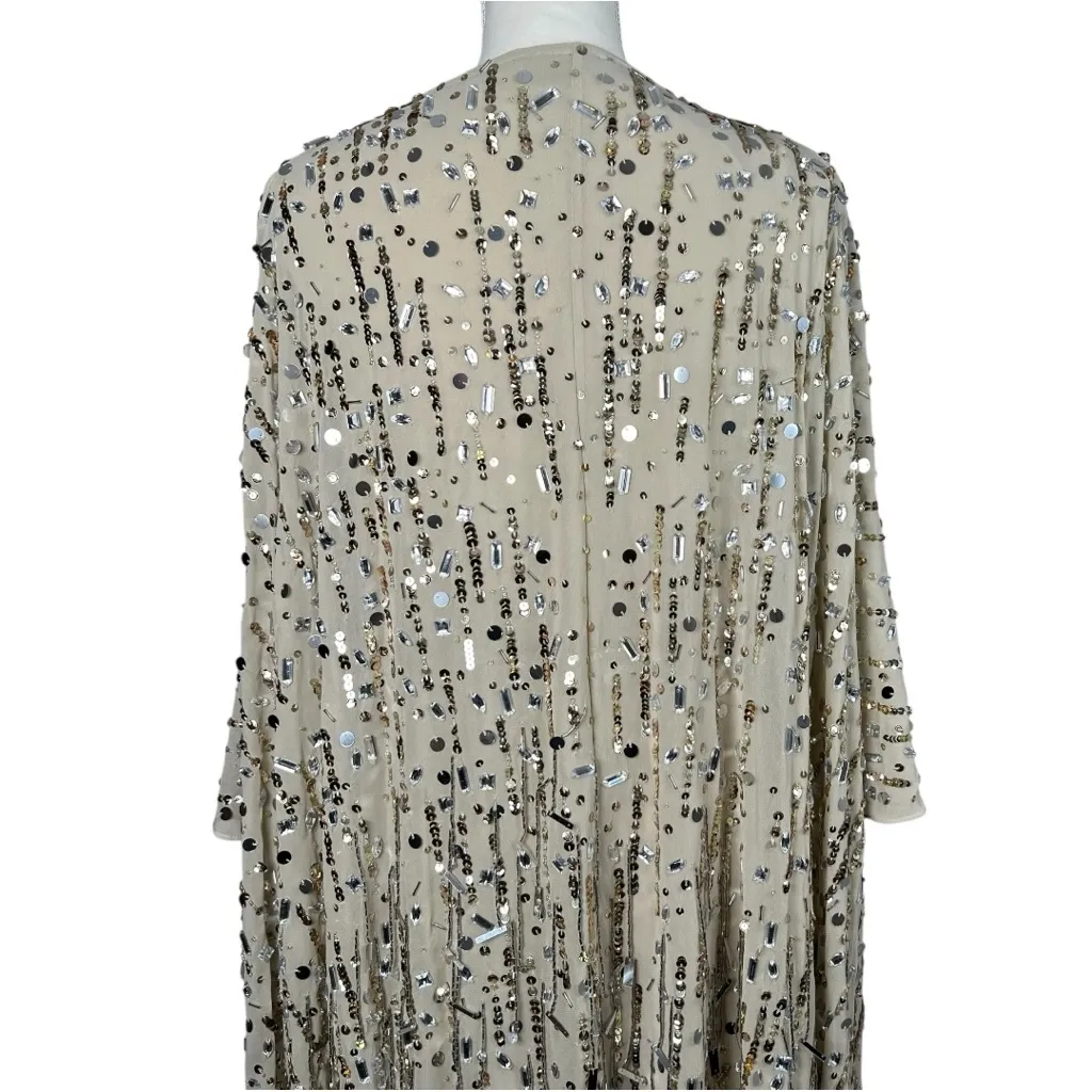 Mac Duggal Cape Back Fringe Beaded Robe Dress Size Large Style #94044 in Nude - Image 9