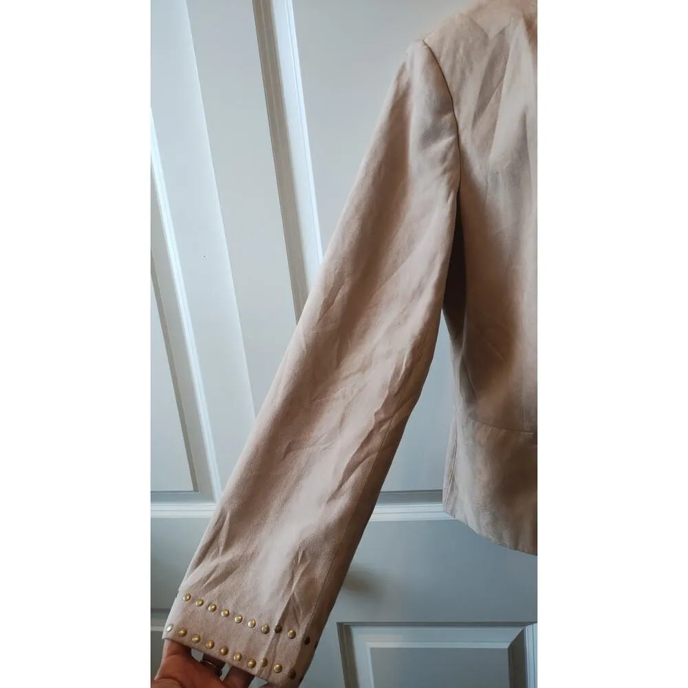 DressBarn Faux Suede Beige Jacket Open Front Sz. L Career Office Soft - Image 4