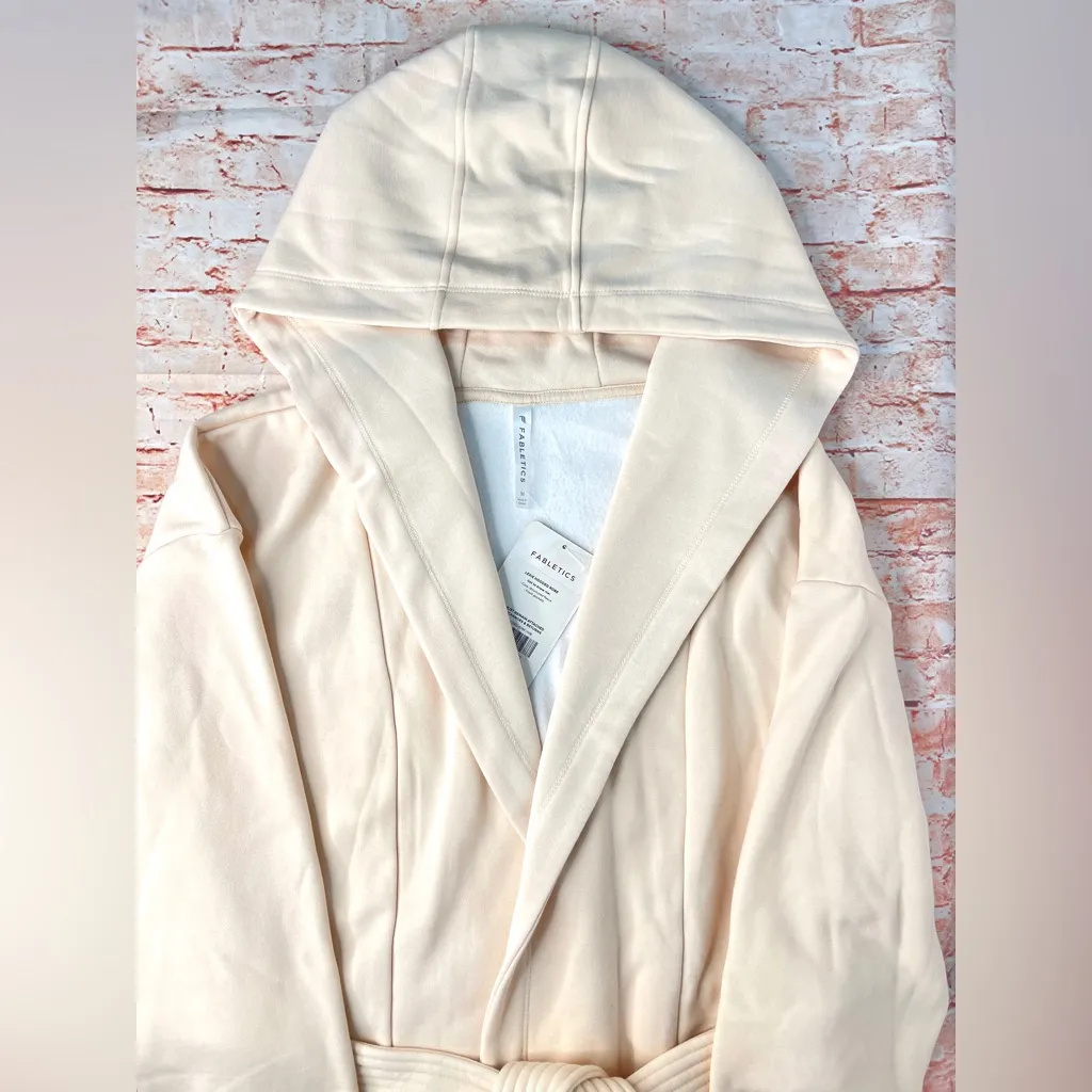 Fabletics Lexie Hooded Robe Women's Tapioca Ivory Cozy Fleece Lined - Image 7