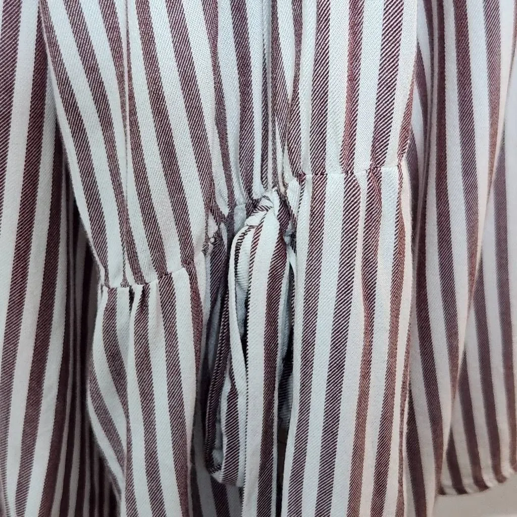 Como Blu Oxblood Stripe Blouse with Bell Sleeves Size 2X Burgundy and White Top Red - Image 6