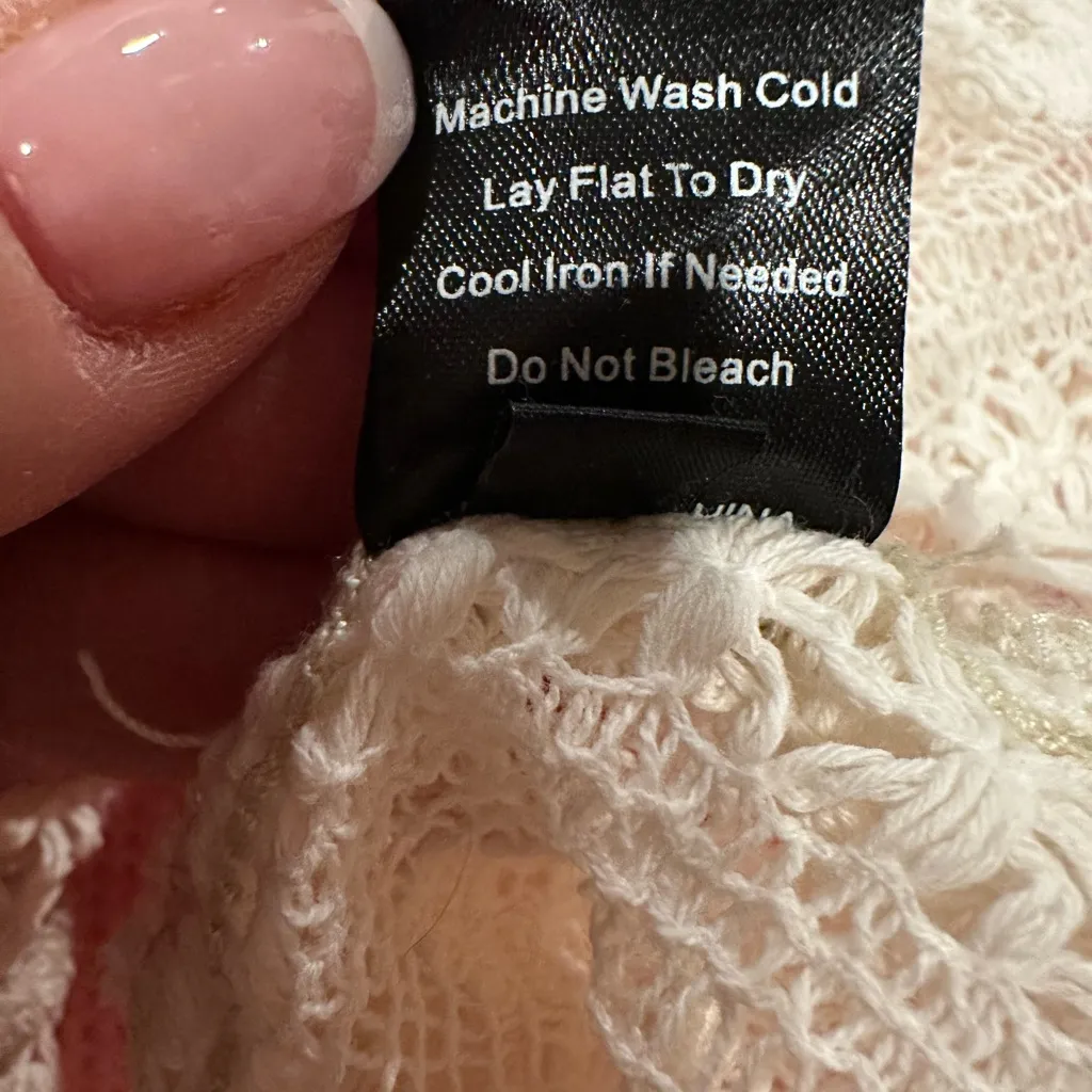 POL oversized jacket patchwork boho lace denim crochet pink pocket mesh size S - Image 8