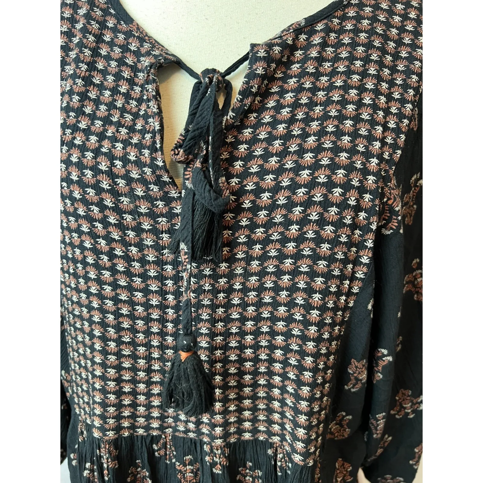 Knox Rose Plus size 2XL Midi Dress Floral Cottage Peasant Boho XXL 2X Black Boho - Image 9