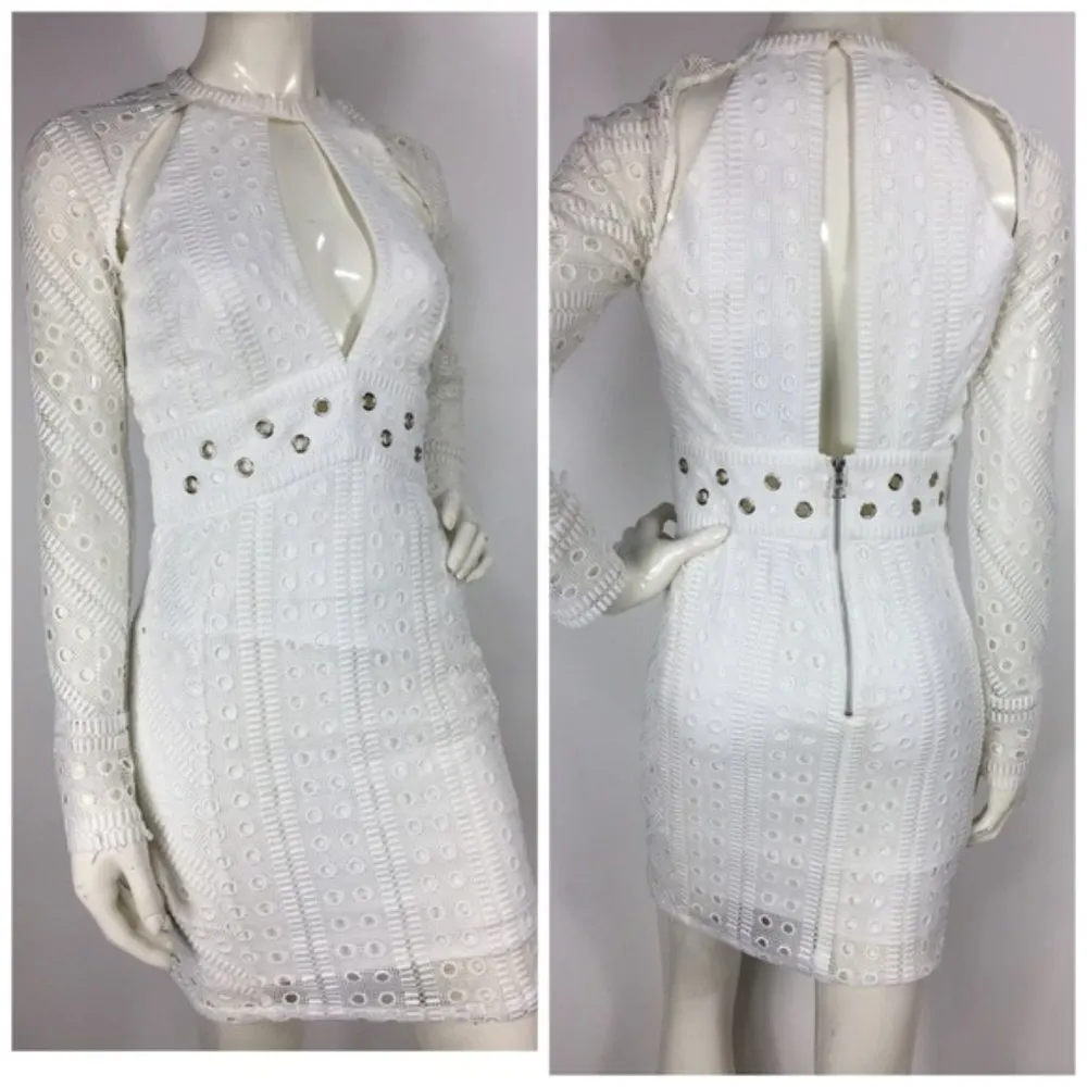 Bardot Cutout Eyelet Grommet Bodycon Mini Dress - Image 4