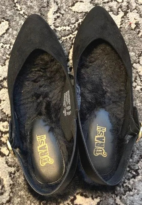 Brash Black Pointed Furry Flats - Image 2