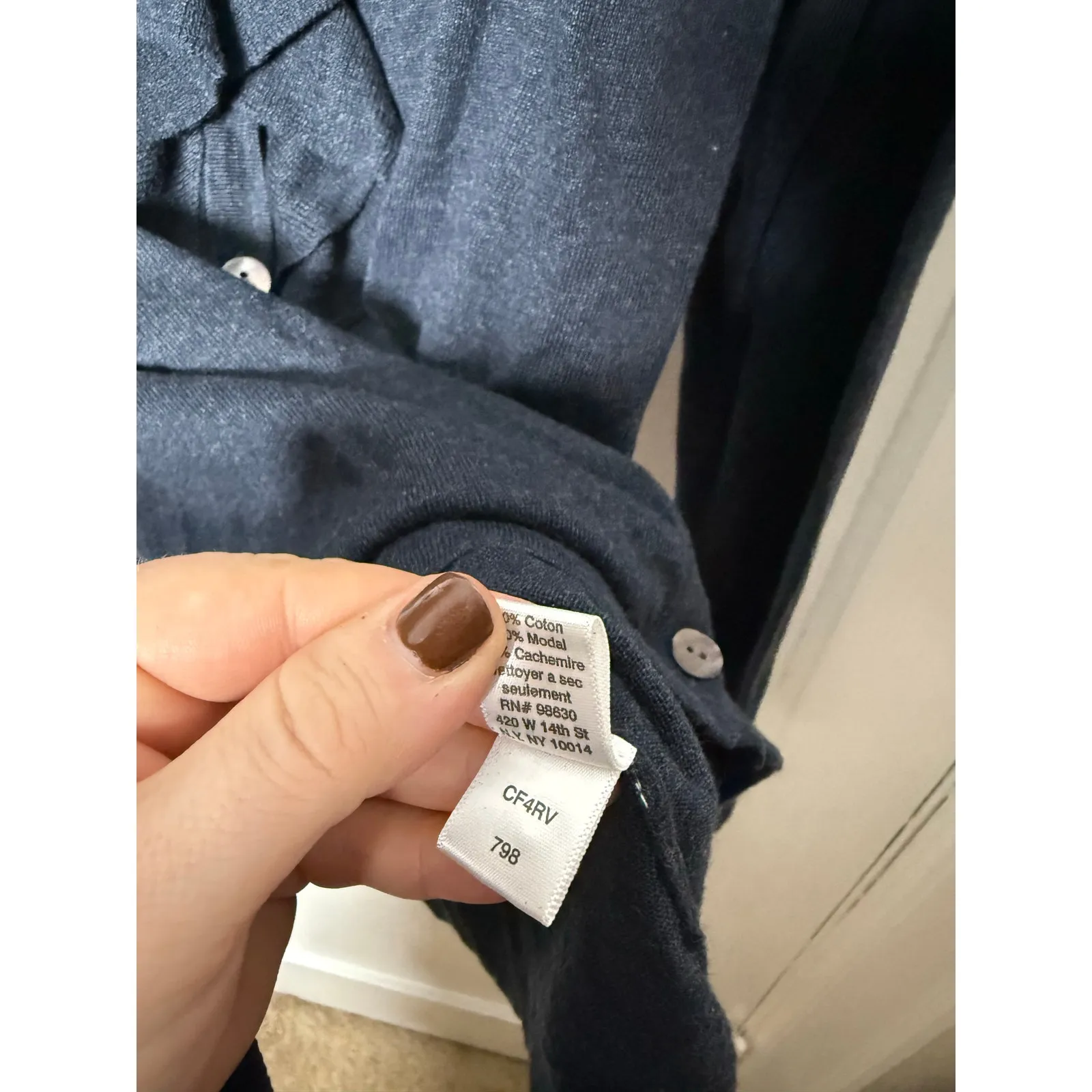 Lilla P Navy Blue Ruffle Cashmere Blend Button Cardigan Sweater Women's SM NEW - Image 5