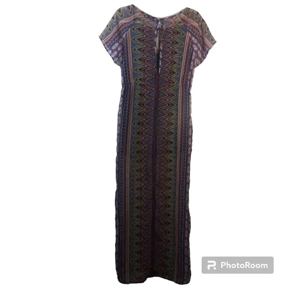 Patrons Of Peace Boho Multi Color Geometric Maxi Dress Size XS - Image 2