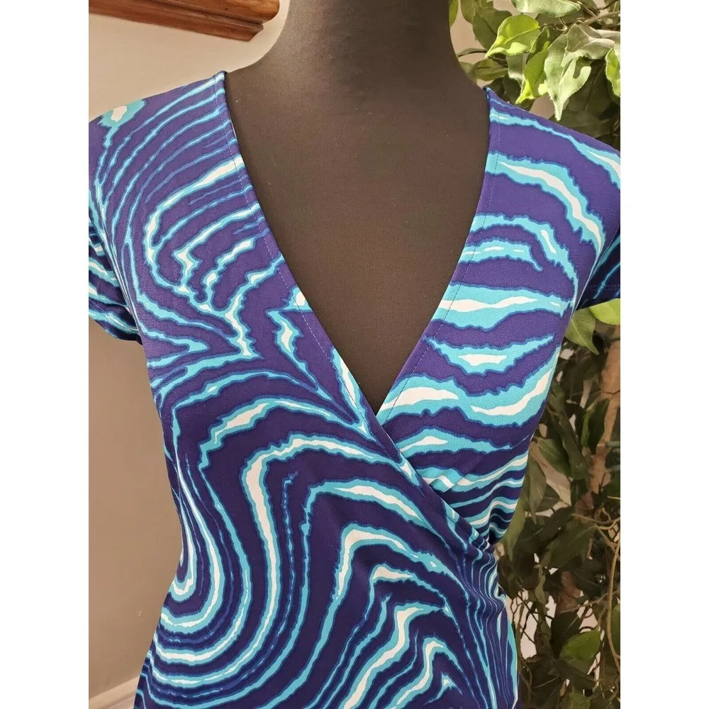 Jones New York Women Blue Polyester V-Neck Short Sleeve Knee Length Dress Size S - Image 6