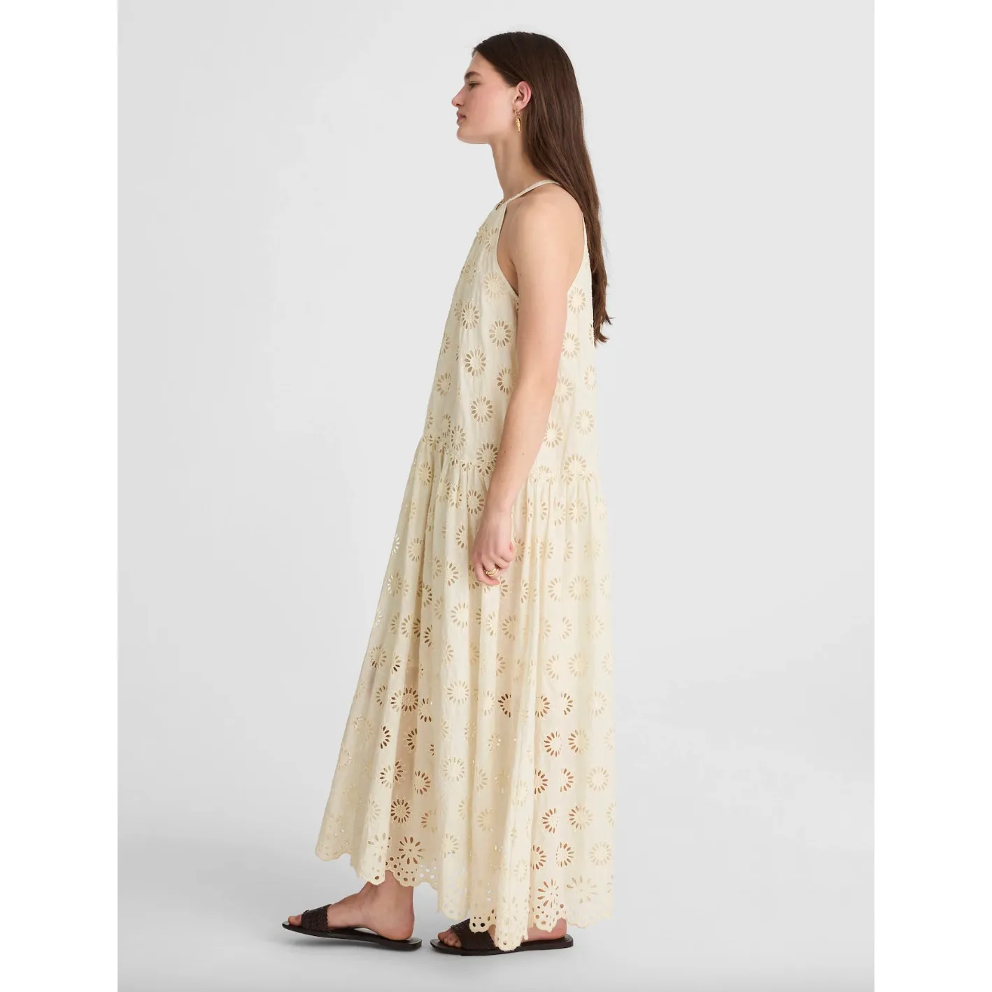 Madewell Embroidered Drop Waist Maxi Dress Floral Eyelet Relaxed Cream XS NWT - Image 3