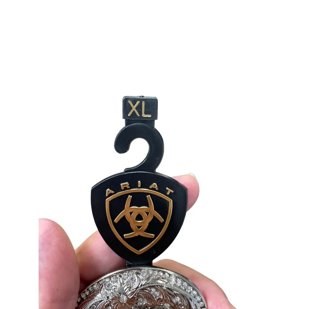 Ariat Womens Brown Leather Western Belt Silver Buckle Floral Accents XL SKU 8977 - Image 2