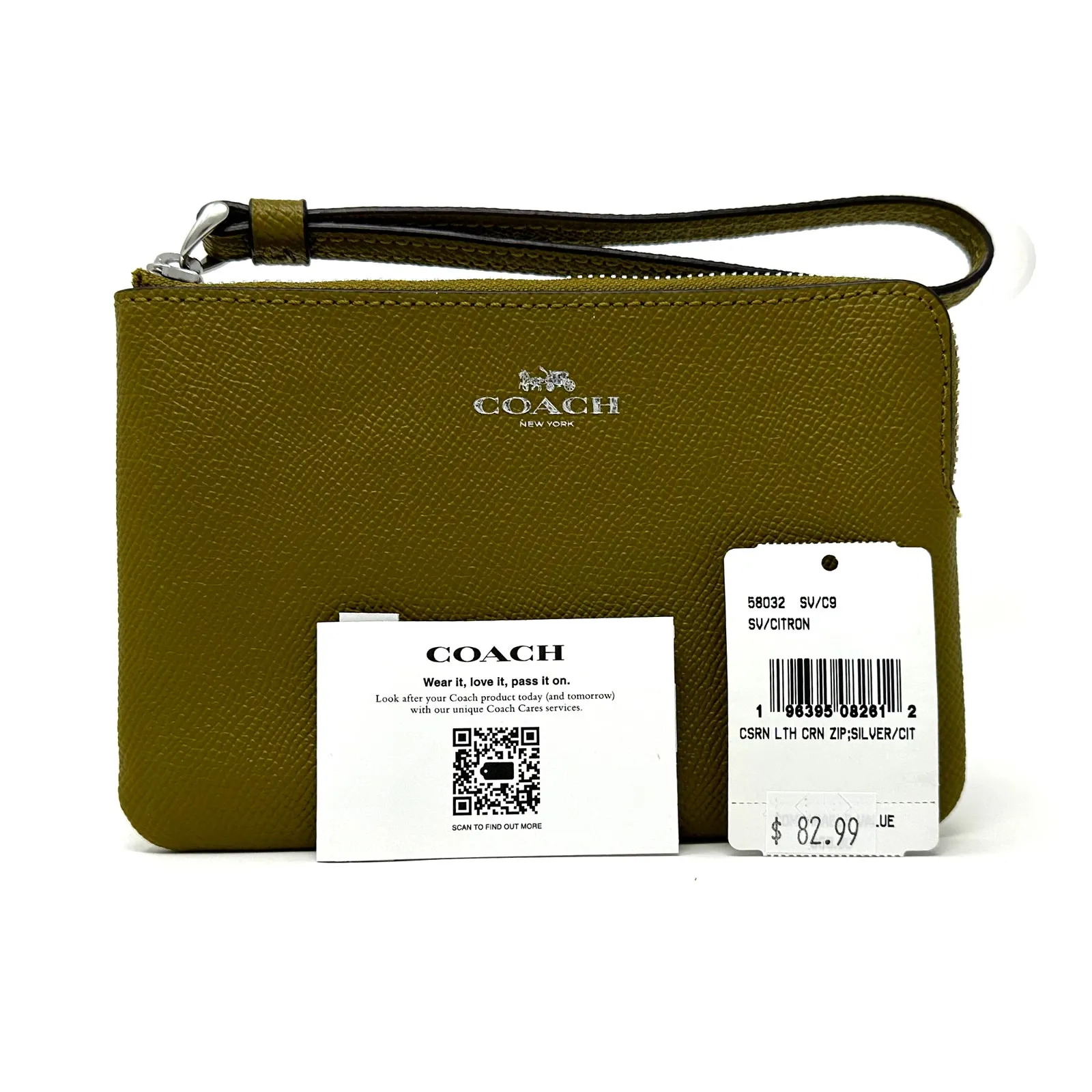 Coach Corner Zip Wristlet in Citron Green Leather 58032 - Image 2