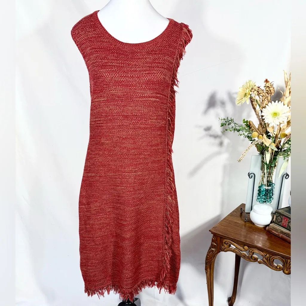 Holding Horses (Anthropologie) Sleeveless Fringe Knit Midi Sweater Dress – XL 💛 - Image 9