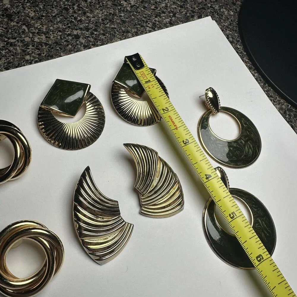 Retro Large Statement Gold Tone Pierced Earrings Women’s Lot Of 4 - Image 9