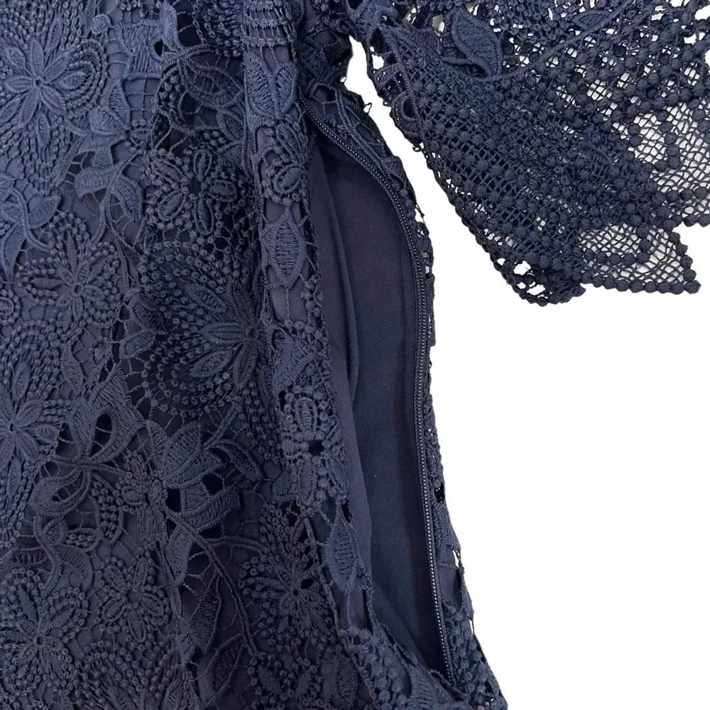 Anthropologie Charleston Lace Dress Navy Blue Scalloped Hem Feminine Chic Size 2 - Image 7