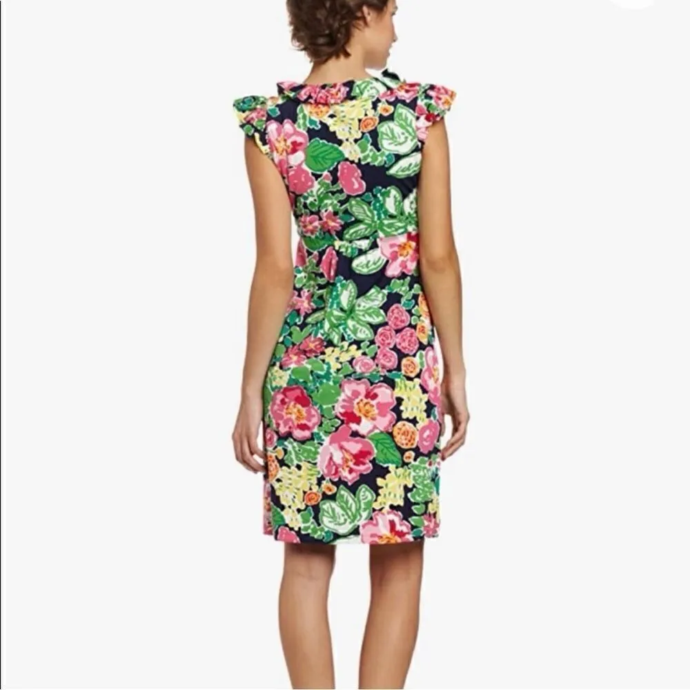 Lilly Pulitzer Clare Floral Ruff Trim Silk Jersey Knit Dress XS Gateway Garden - Image 5