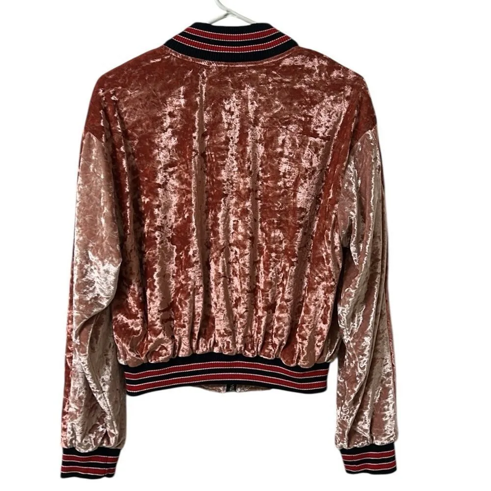 POL Pink Velvet Zip Up Velvet Bomber Jacket(Size Small) - Image 2