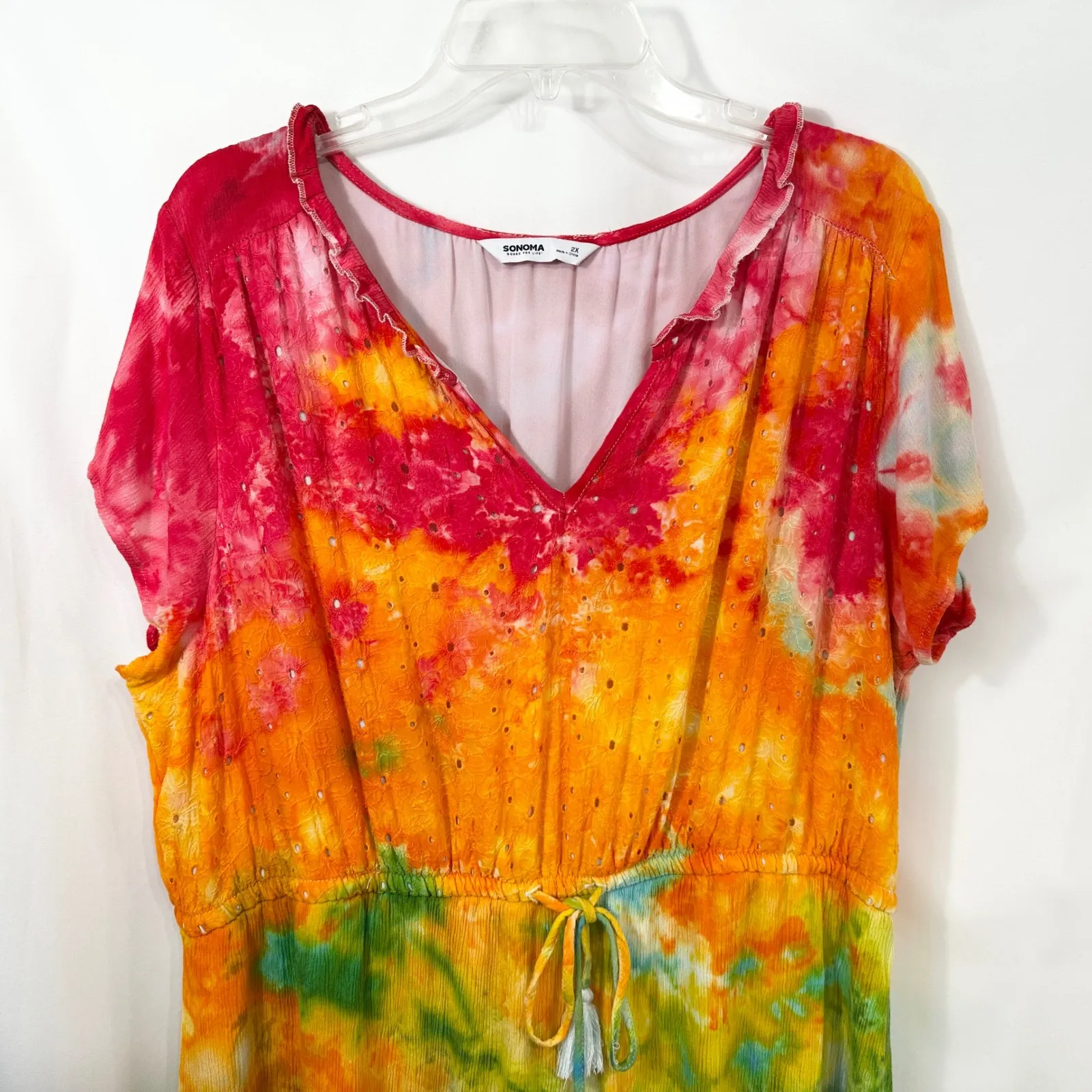 Sonoma Plus Size 2X Dress Handmade Tie Dye Eyelet Midi Tiered Festival Pride 932 - Image 3