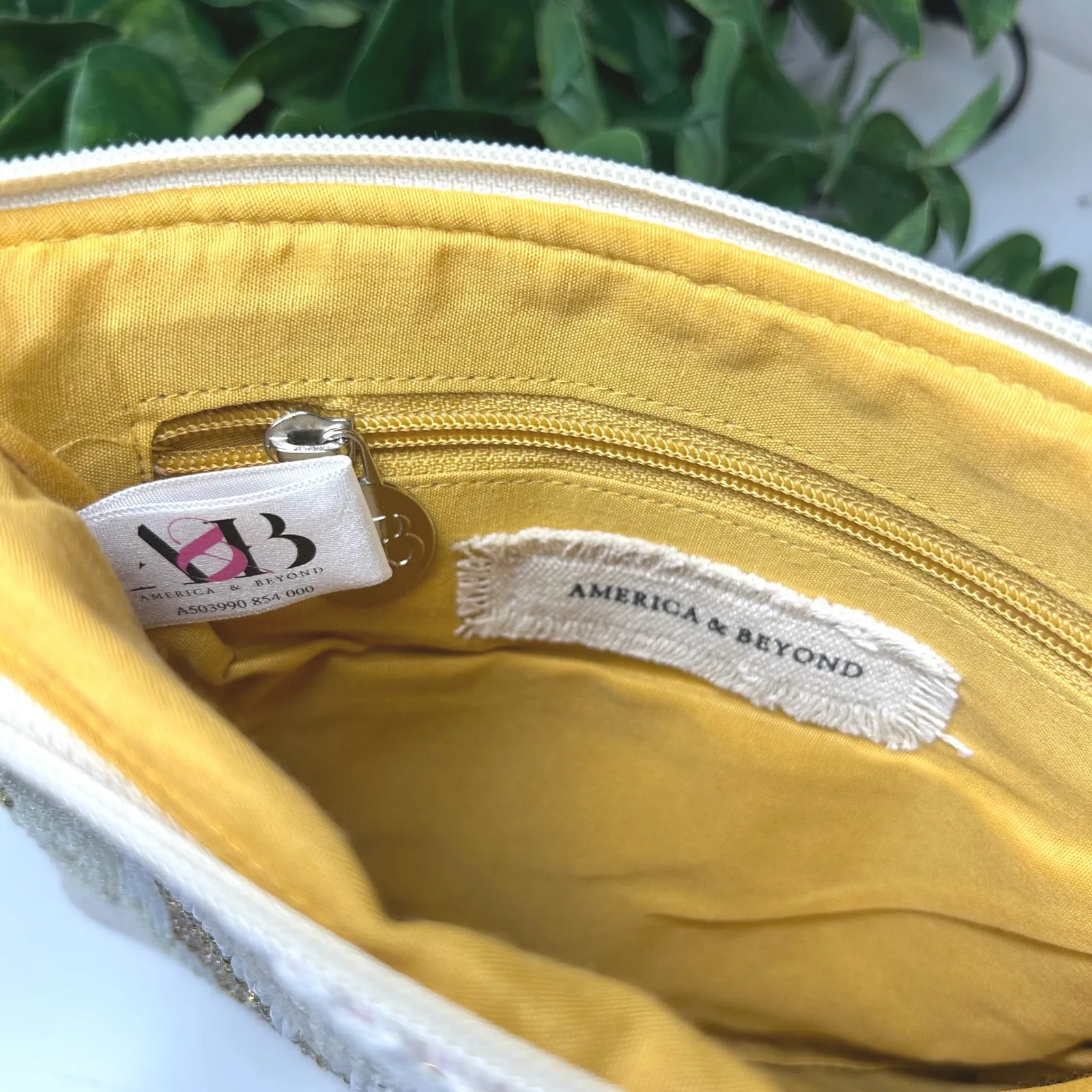 America & Beyond Beaded Metallic Clutch Bag Gold - Image 8