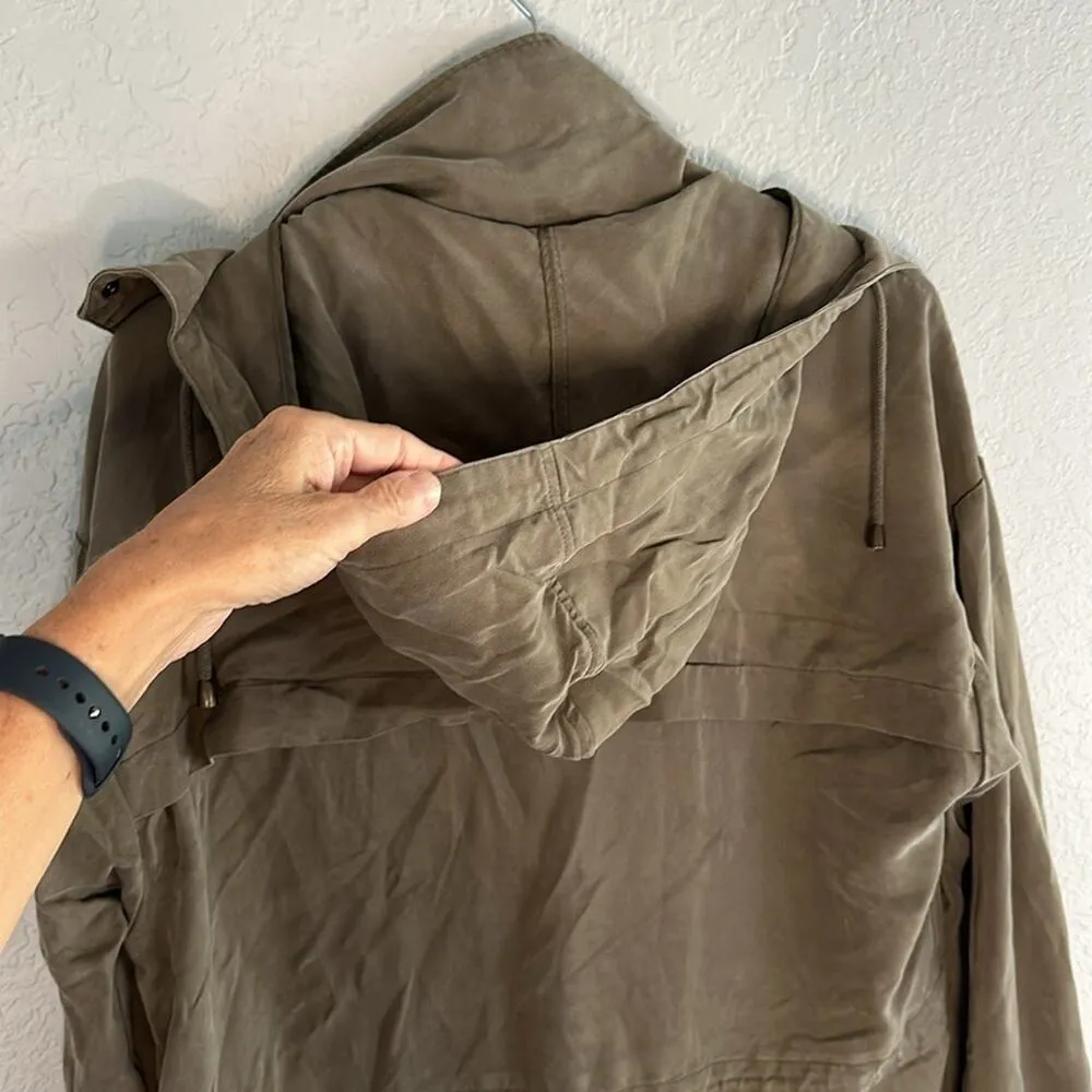 Zara Green Jacket 100% Tencel Gorpcore Oversized Hooded Zip Snap Front Grunge - Image 7