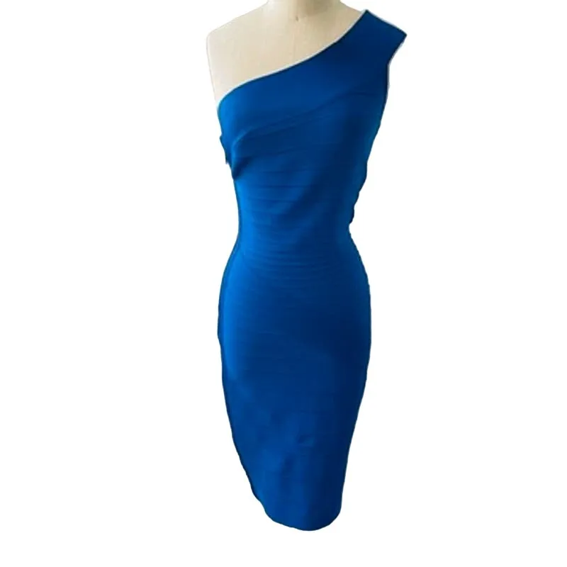 Dress the Population Bandage Blue One Shoulder Fitted Dress Small - Image 3