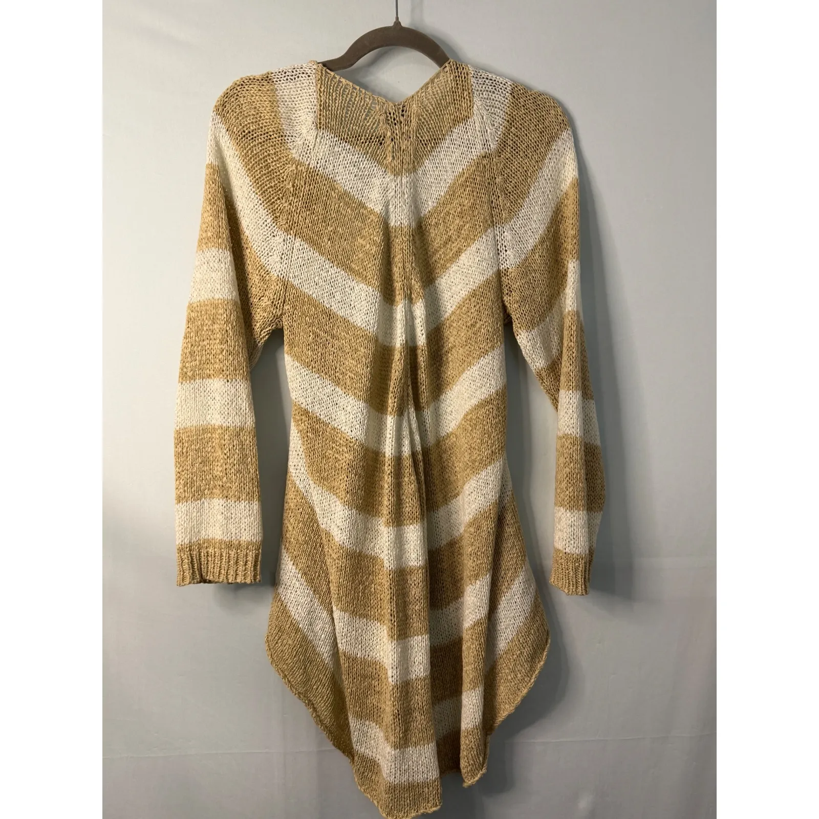 St Johns Bay Tan White Stripe Open Front Knit Cardigan Sweater XL - Image 11