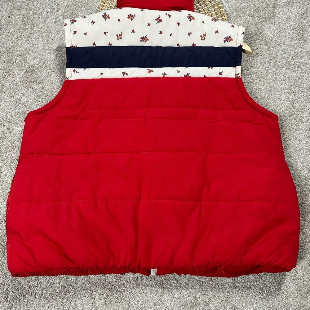 Wild Fable Red Multi Poppy Full Zip Puffer Nylon Vest Retro 90s Style Size XL - Image 6