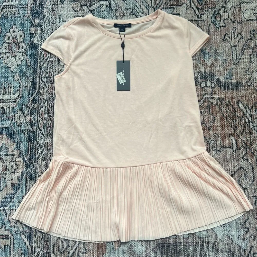 Tommy Hilfiger Garden Tour NWT Blush Pink Cap Sleeve Pleated Peplum Hem Top S - Image 8