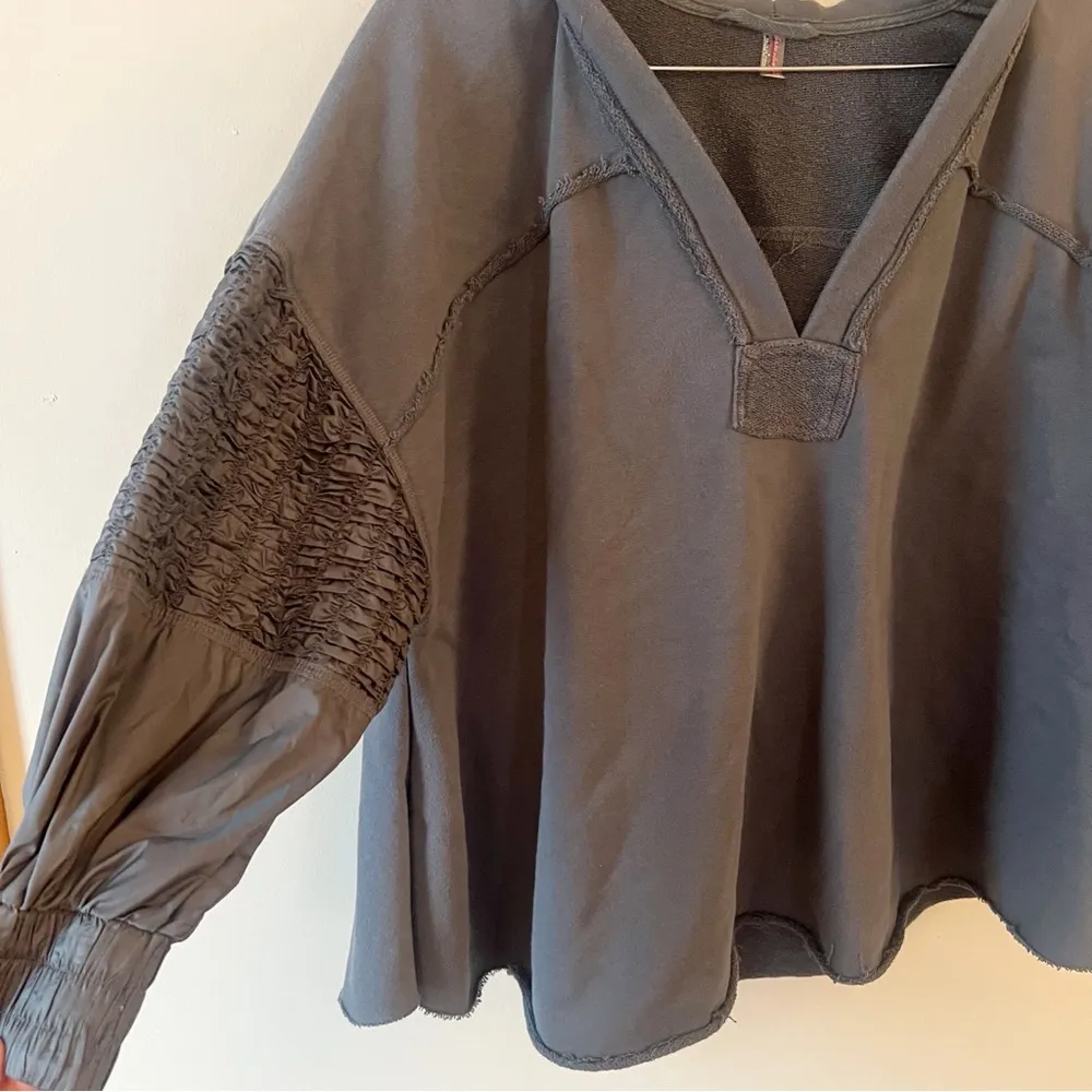 Free People Movement Spin Pullover Hoodie Dark Gray Size Small Smocked Sleeves - Image 7