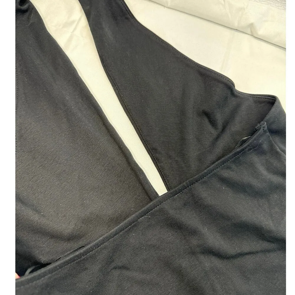 Zara Black Deep V-Neck Halter Crop Top Low Back NWOT Womens Juniors Large - Image 3