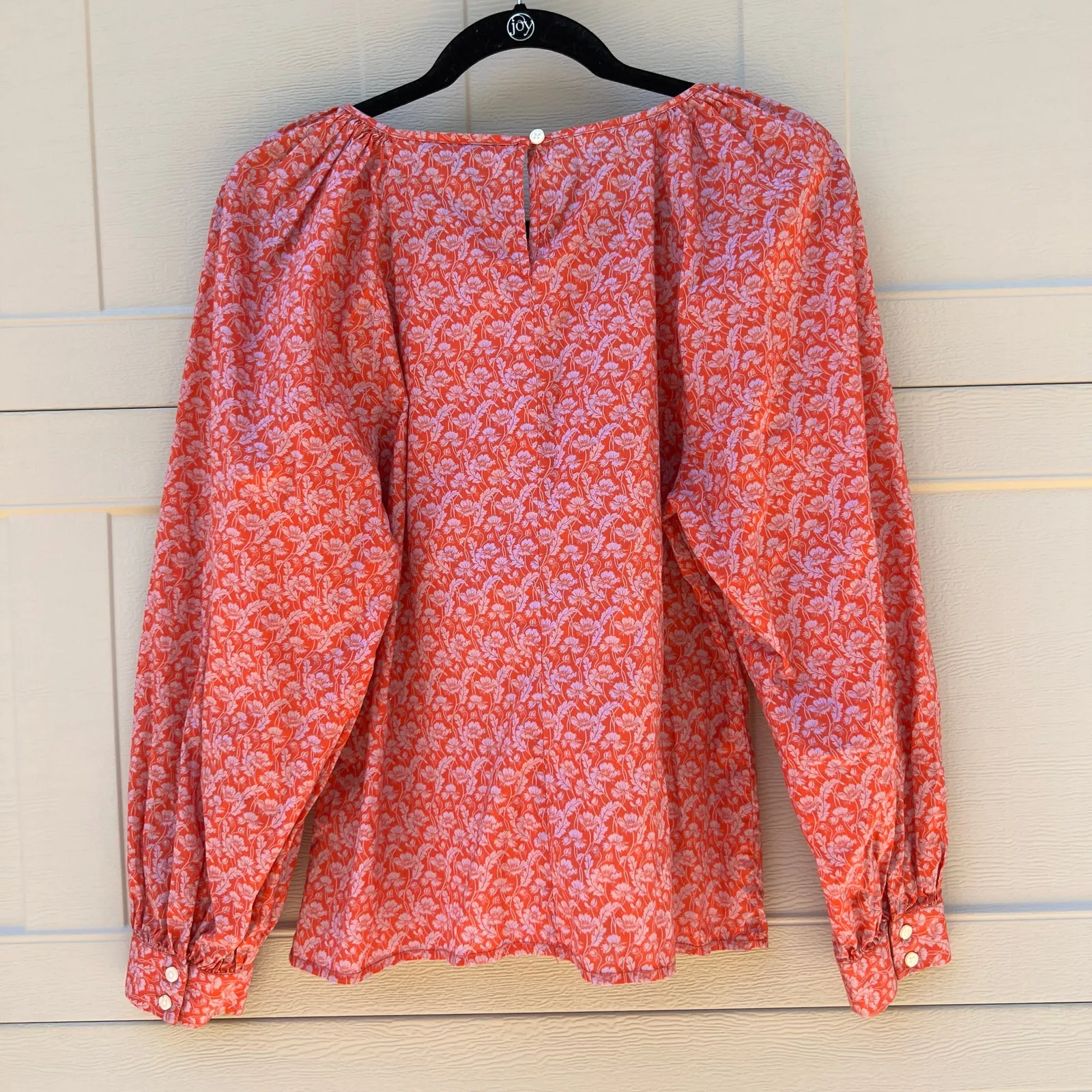 J. Crew Liberty Fabric Toutouayette Red Puff Sleeve Scoop Neck Shirt Medium Pink - Image 5