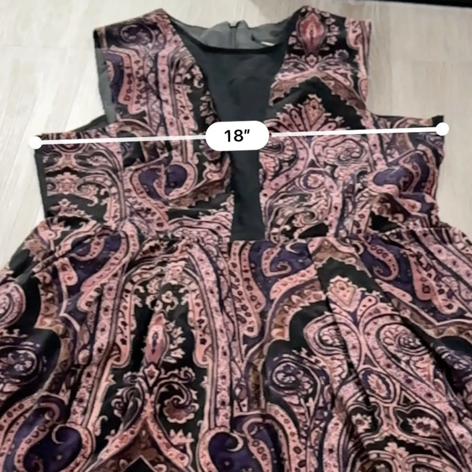 ASOS Black‎ & Pink Paisley Print Velvet Sleeveless Fit & Flare Mini Dress Sz 8 - Image 7