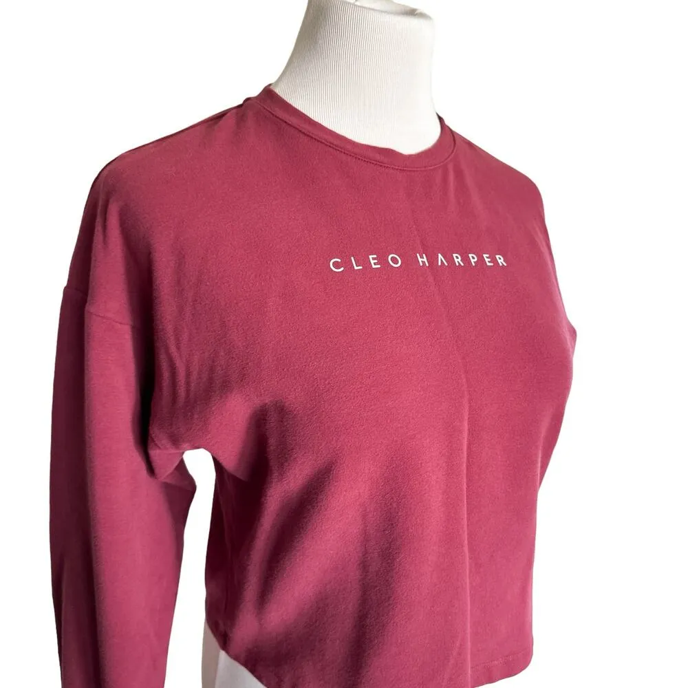 Cleo Harper Limited Edition Dexter Cropped Sweater Top Sweatshirt Red Fig Small - Image 5