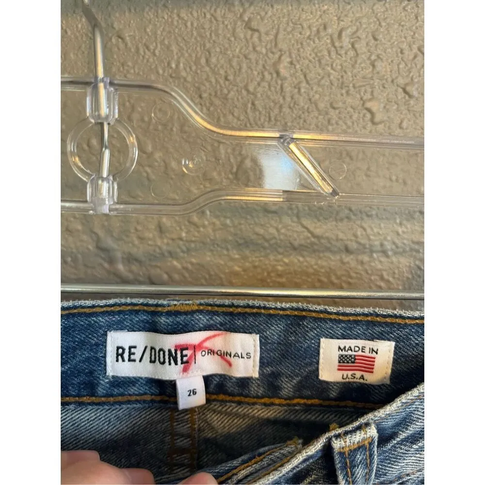 Re/Done Blue Straight Raw Hem Jeans Size 26 - Image 3