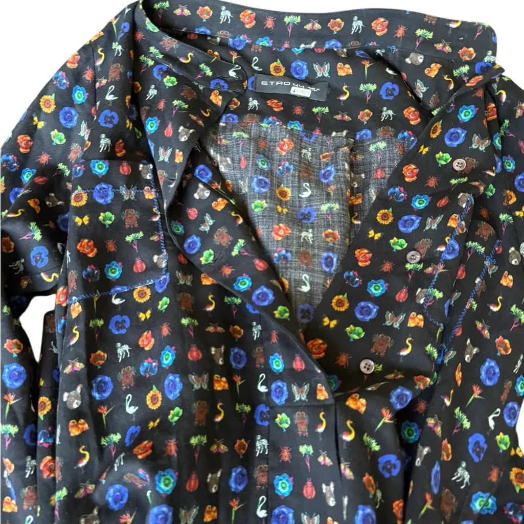 Etro Wool Whimsical Printed Tie Waist Dress Black Size 8 - Image 2