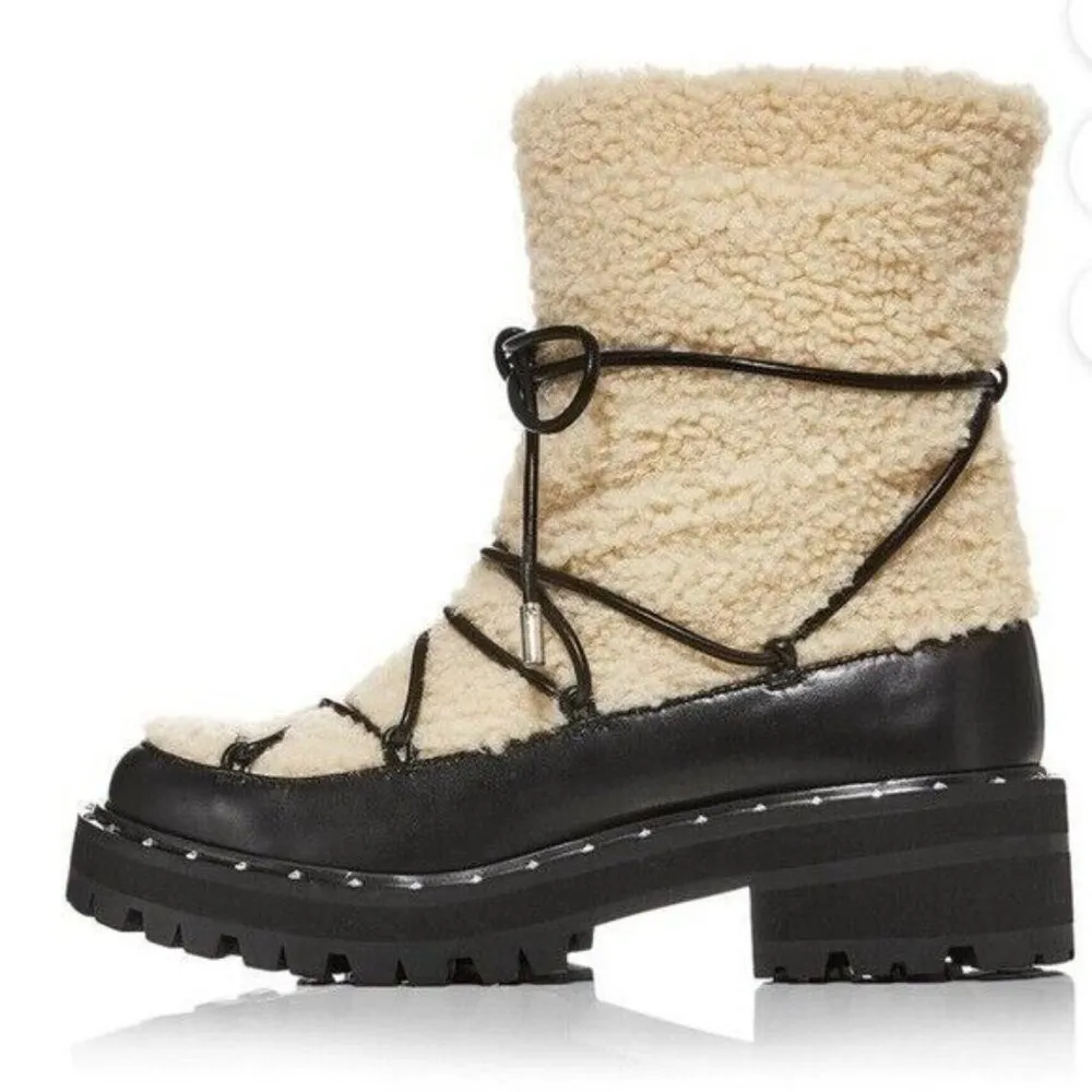 AQUA Fuzz Women’s Leather Lug Sole Sherpa Lace Up Winter Boot Black Size 6.5 - Image 2