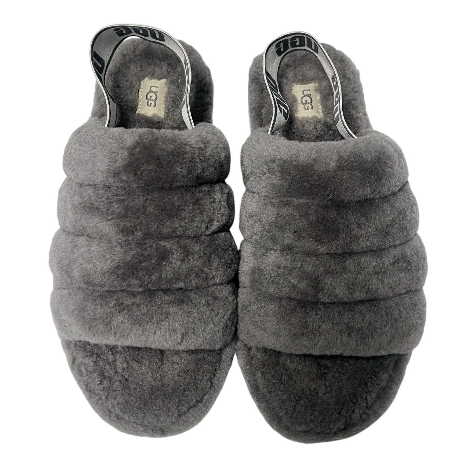 UGG Fluff Yeah Slide Fur Slippers Charcoal Grey Slingback Plush Women’s Size 11 - Image 4