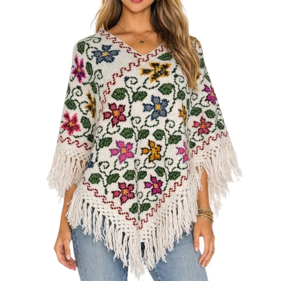 Embroidered Boho Mexican Mananita Poncho One size Size undefined - Image 13
