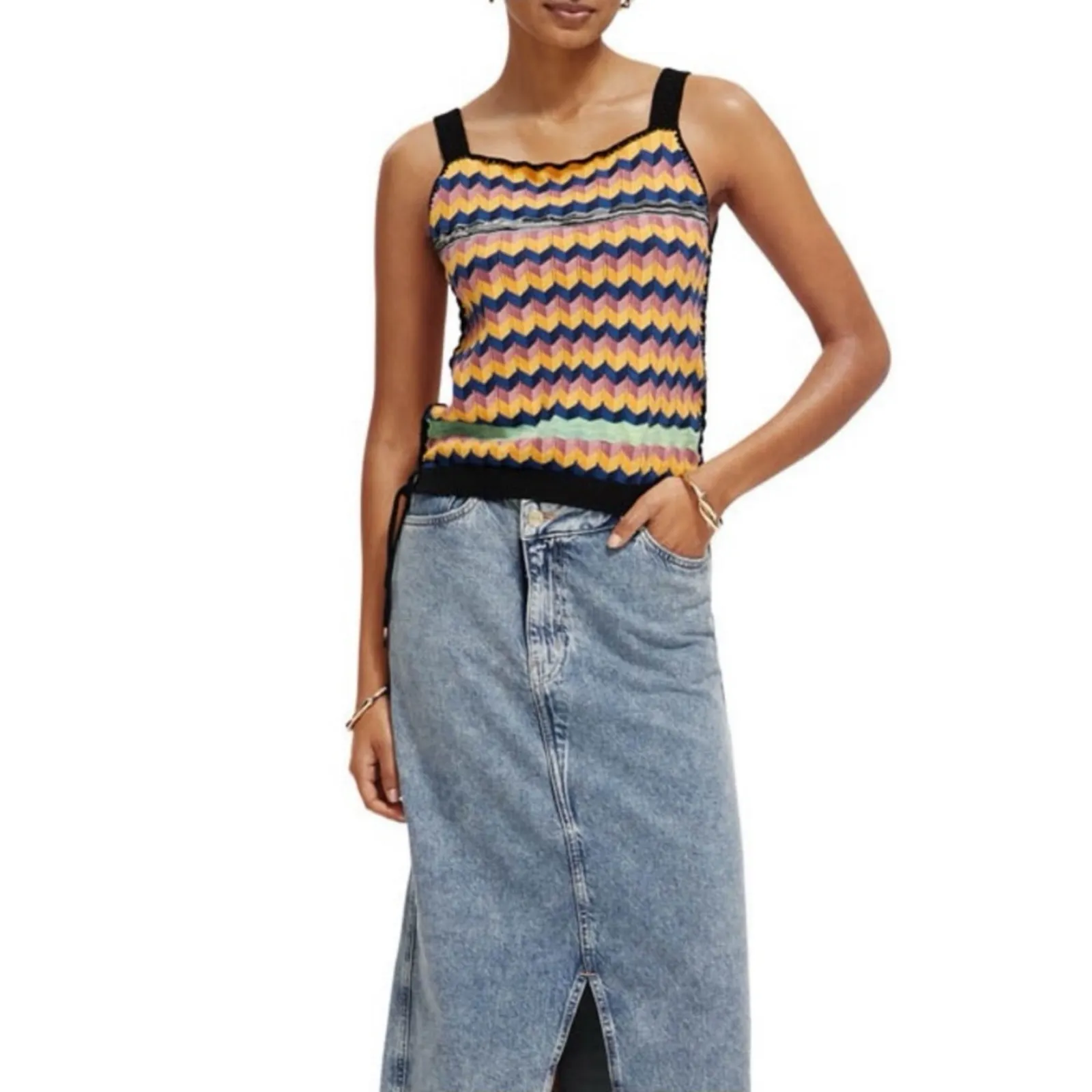 SCOTCH & SODA Crochet Top Womens XL Born To Love Knit Tank Boho Organic Festival - Image 10